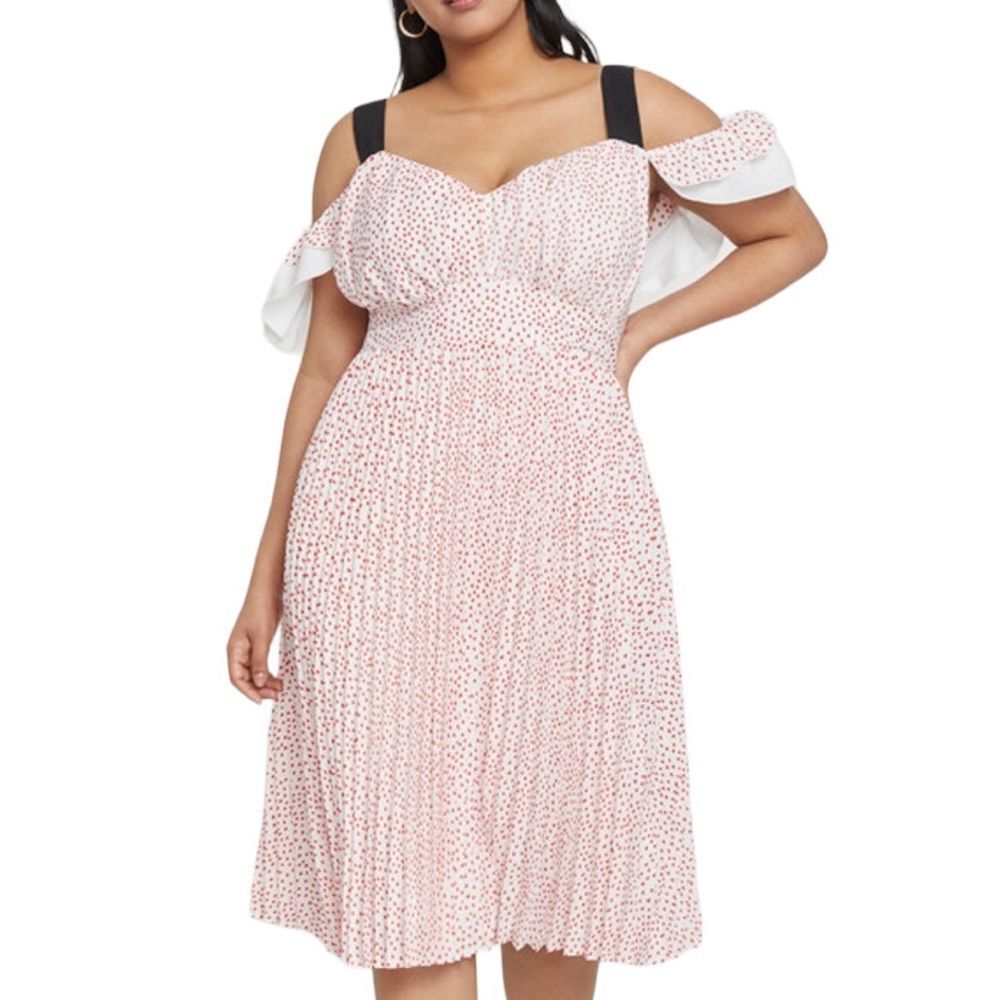 Eloquii Fit and Flare Dress Red Hearts Cold Shoulder White Plus Size 16